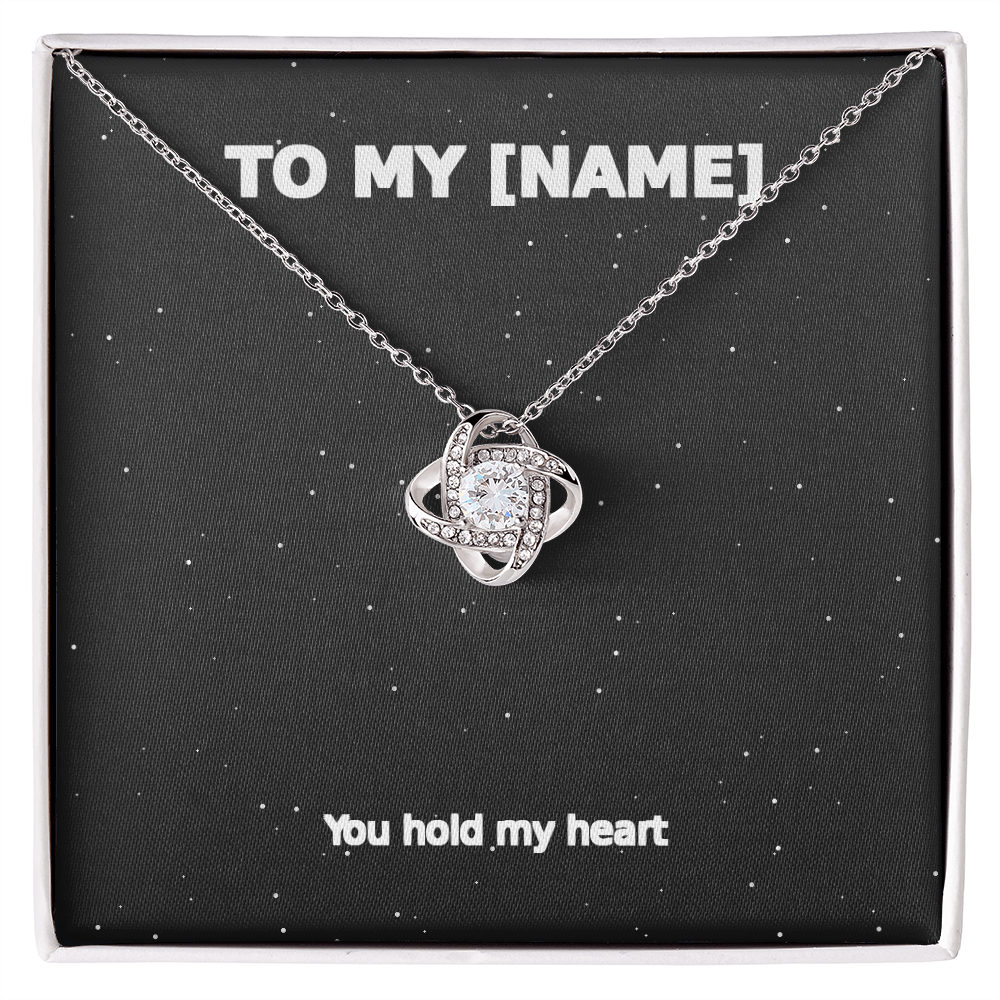 Custom Name – You Hold My Heart Love Knot Necklace (Grey)