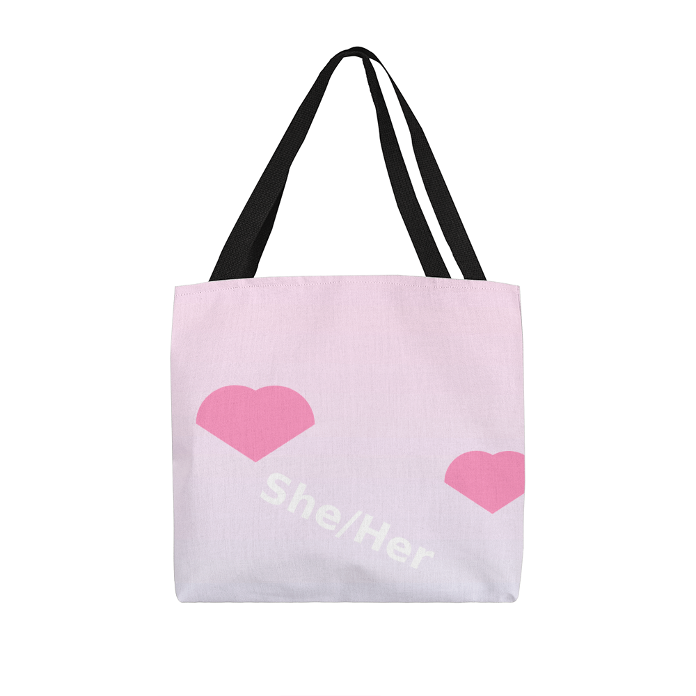 She/Her Pronoun Tote Bag – Diagonal Hearts