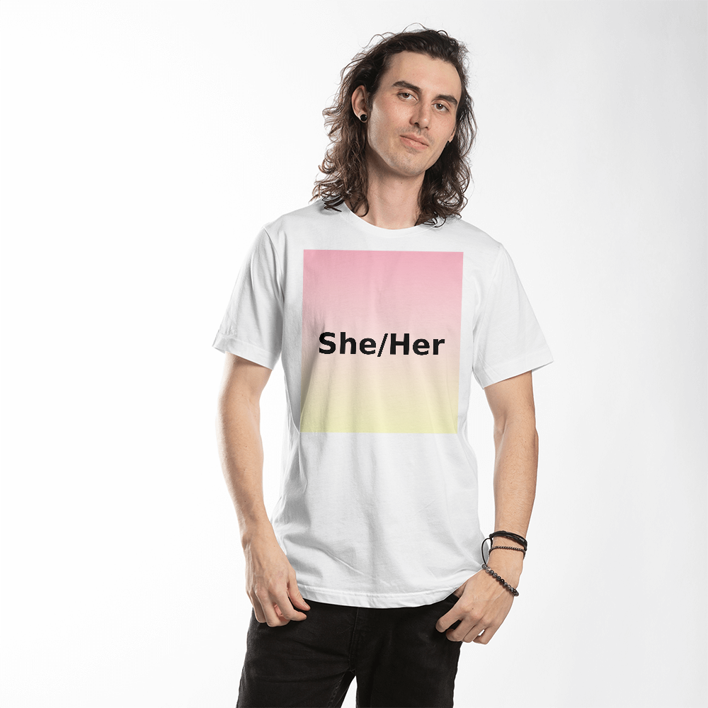She/Her Pronoun T-shirt – Centered Design