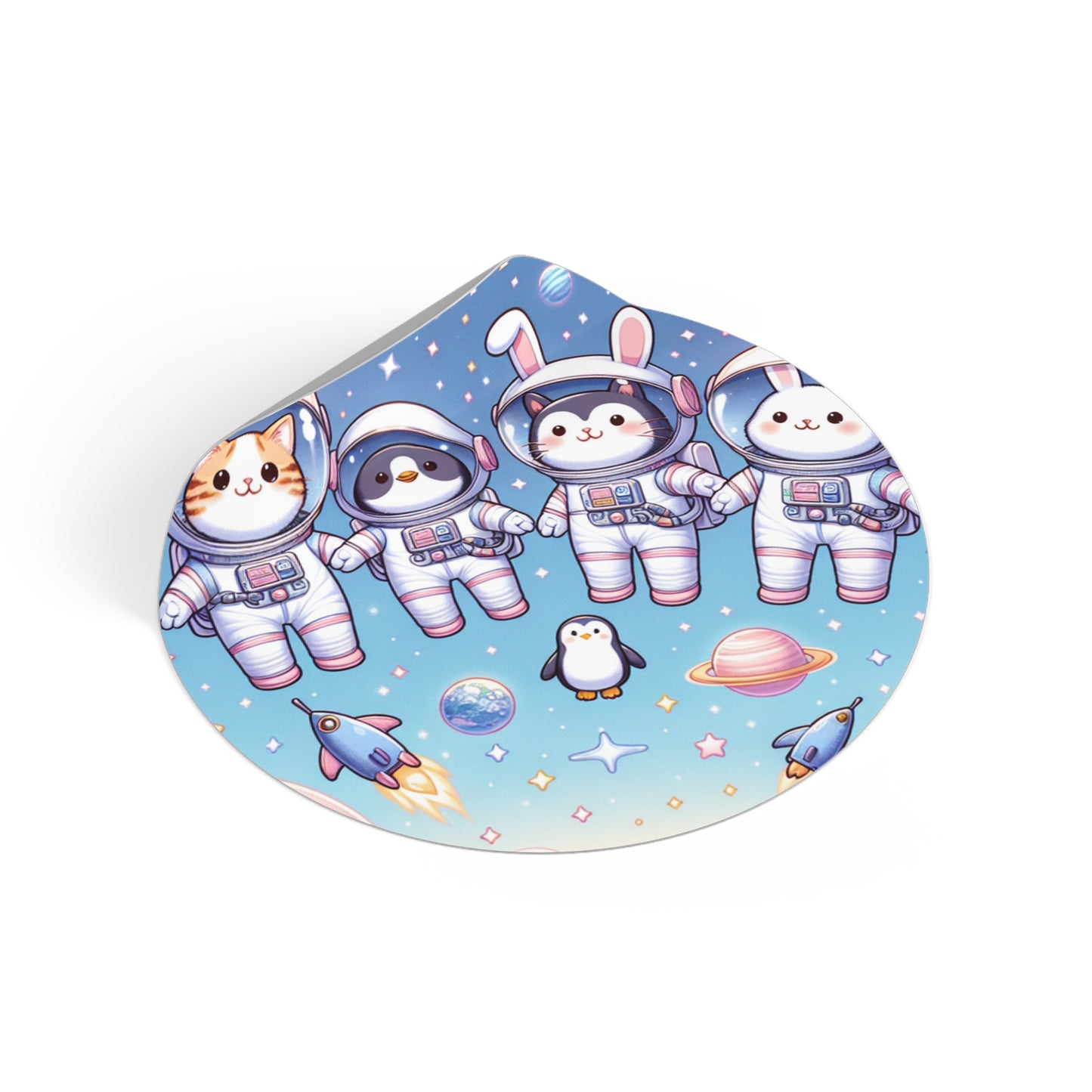 Adorable Space Animals Round Vinyl Stickers