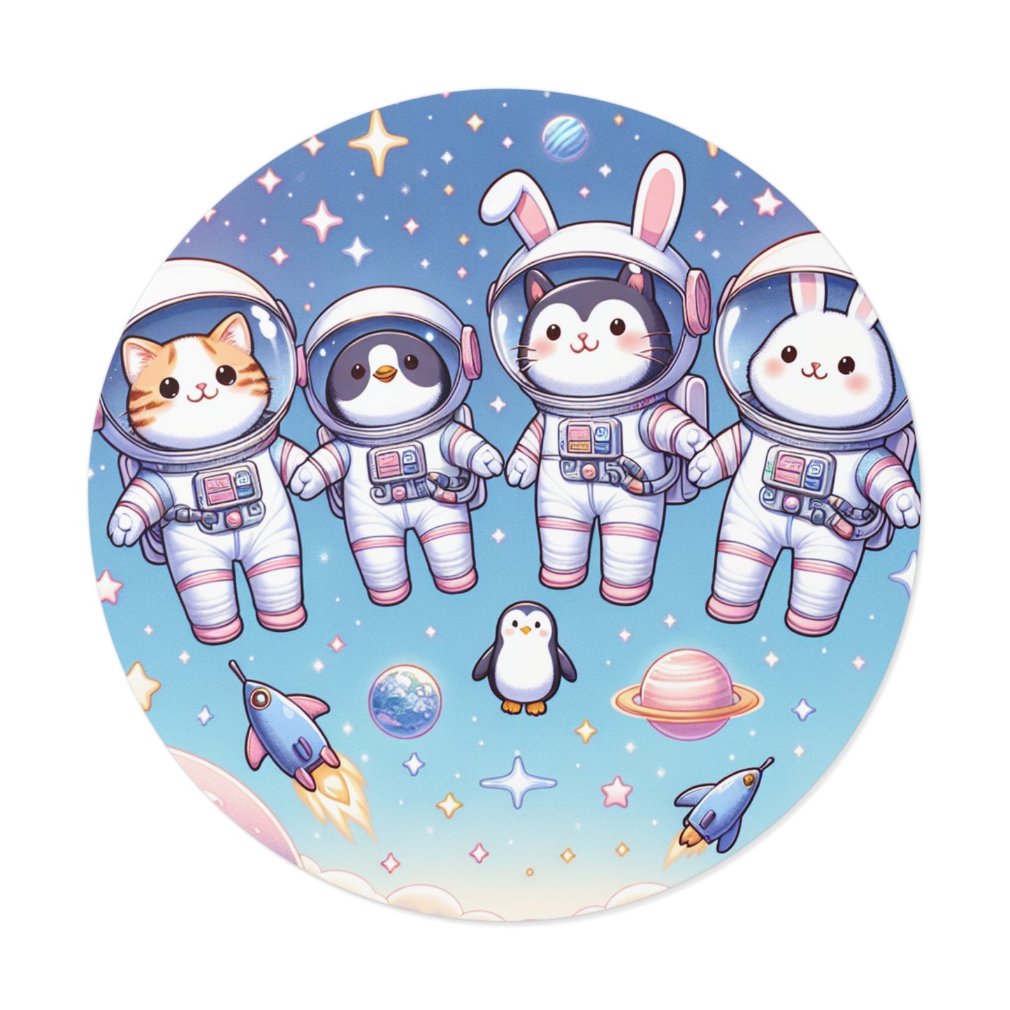 Adorable Space Animals Round Vinyl Stickers