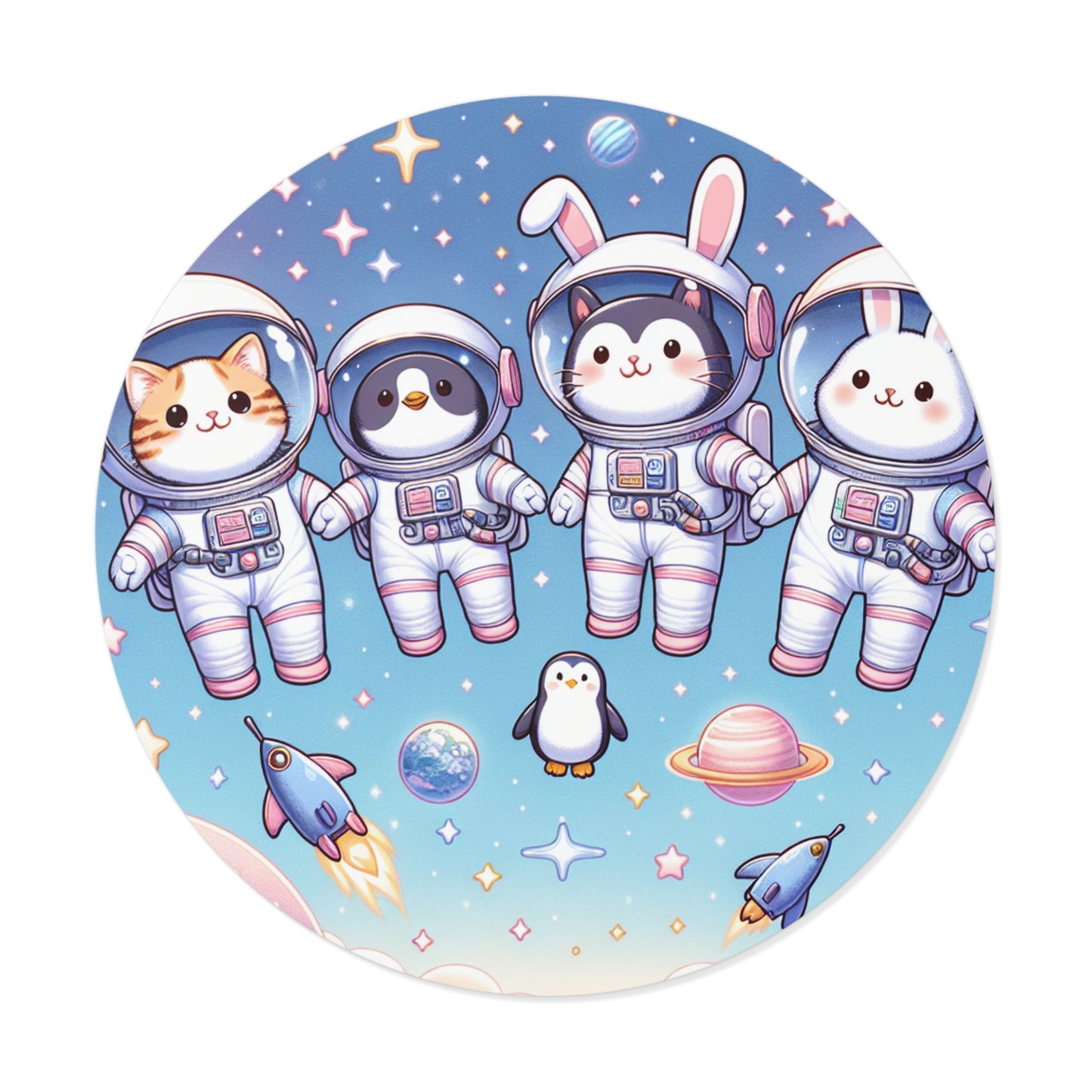 Adorable Space Animals Round Vinyl Stickers