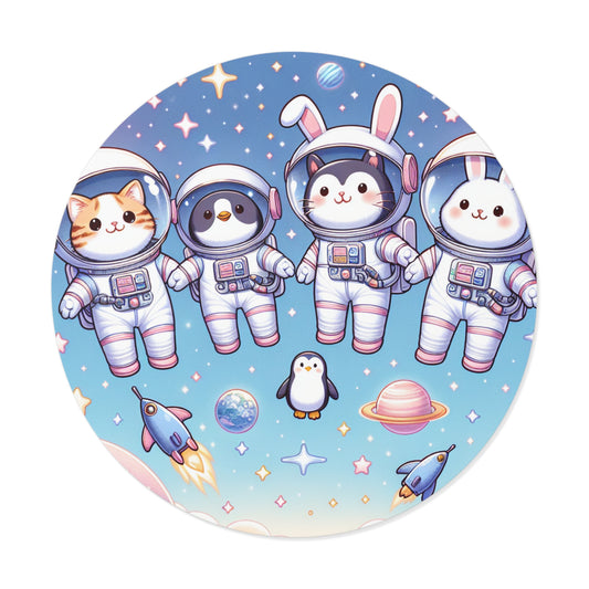Adorable Space Animals Round Vinyl Stickers