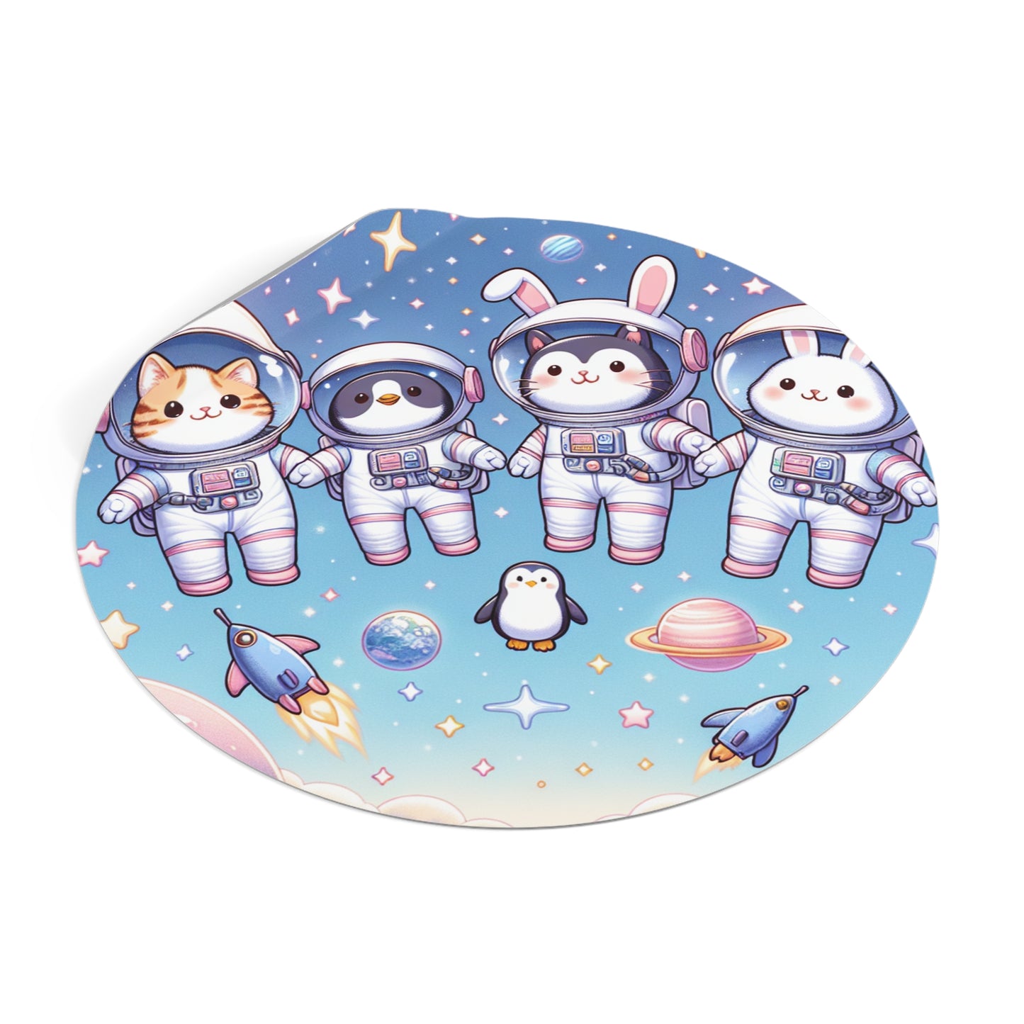 Adorable Space Animals Round Vinyl Stickers