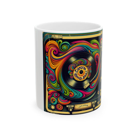 Colorful Retro Vinyl Record Ceramic Mug, Coffee Cup, Gift for Music Lovers, Home Decor, Unique Kitchenware, Fun Drinkware
