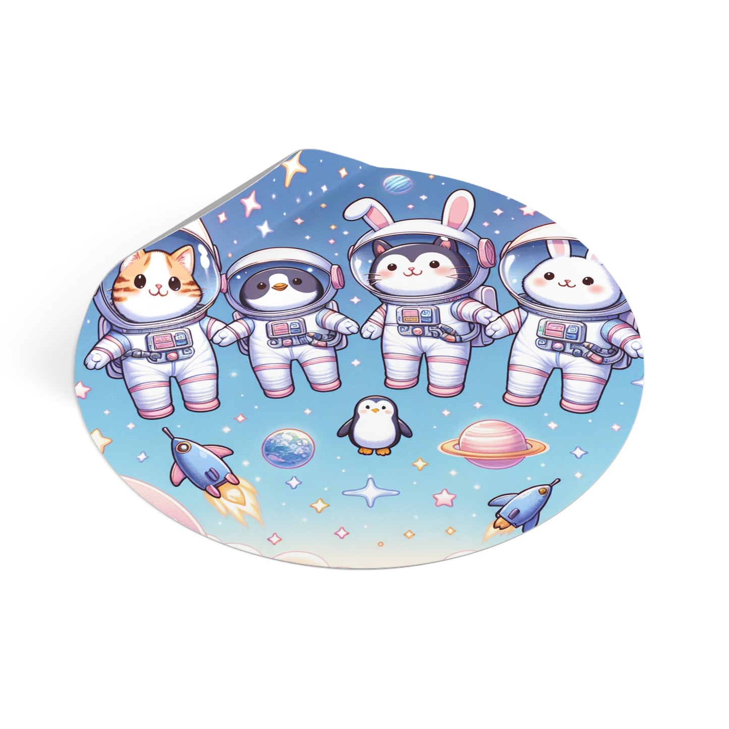 Adorable Space Animals Round Vinyl Stickers