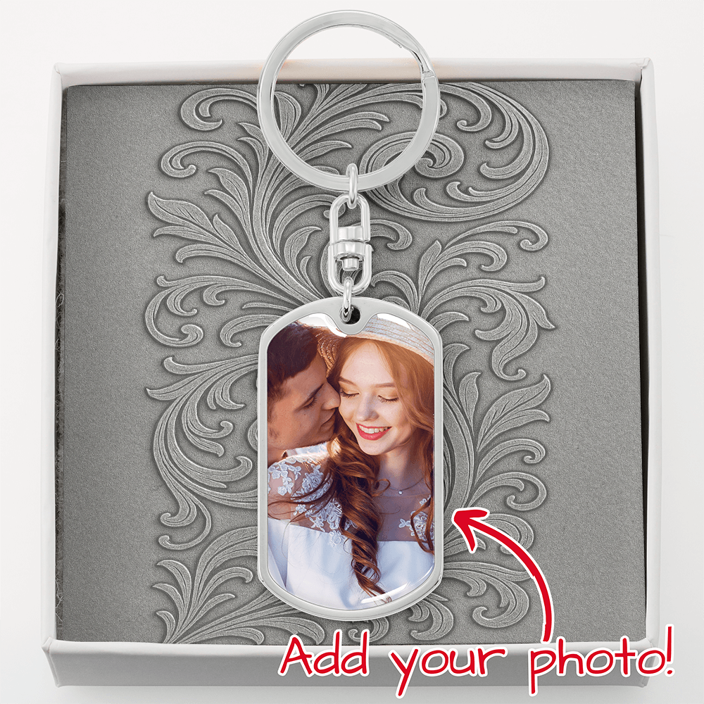 Vertical Swirl Photo Dog Tag Keychain