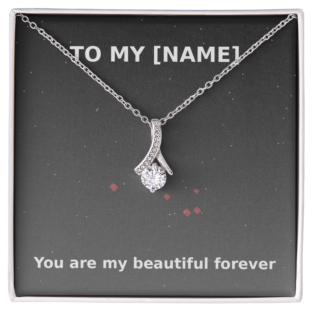Custom Name – Beautiful Forever Alluring Beauty Necklace (Grey)