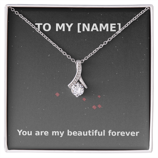 Custom Name – Beautiful Forever Alluring Beauty Necklace (Grey)