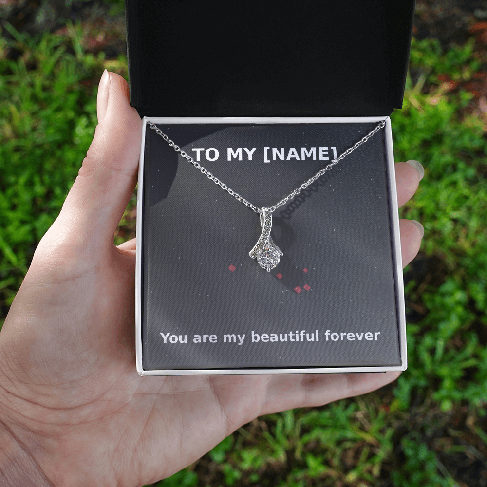Custom Name – Beautiful Forever Alluring Beauty Necklace (Grey)