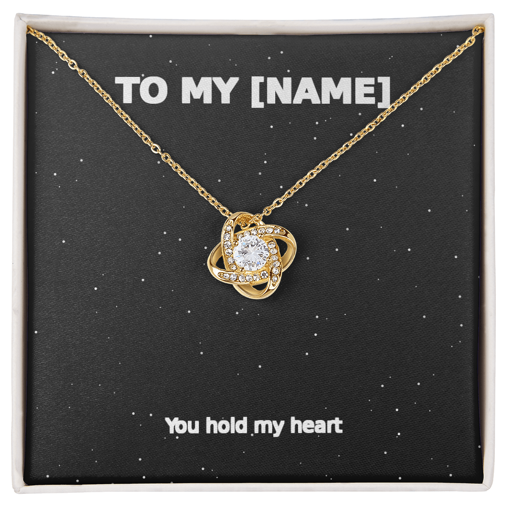 Custom Name – You Hold My Heart Love Knot Necklace (Grey)
