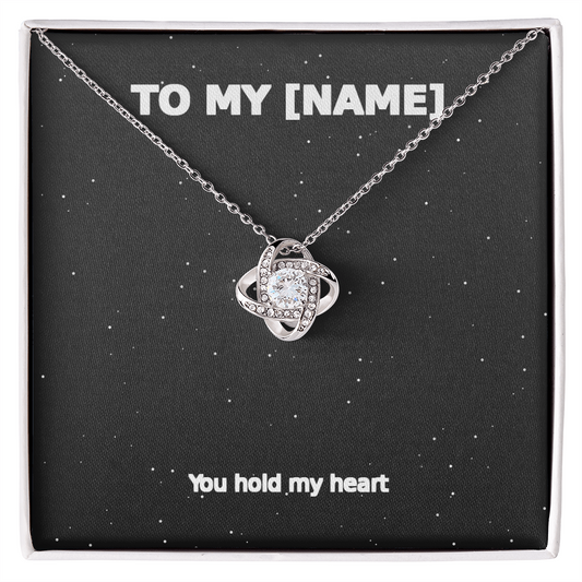 Custom Name – You Hold My Heart Love Knot Necklace (Grey)