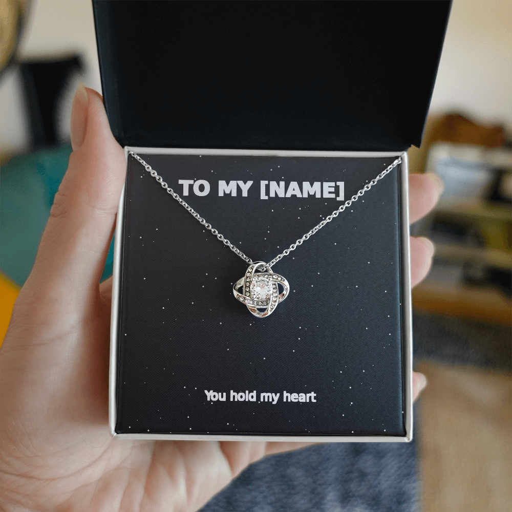 Custom Name – You Hold My Heart Love Knot Necklace (Grey)