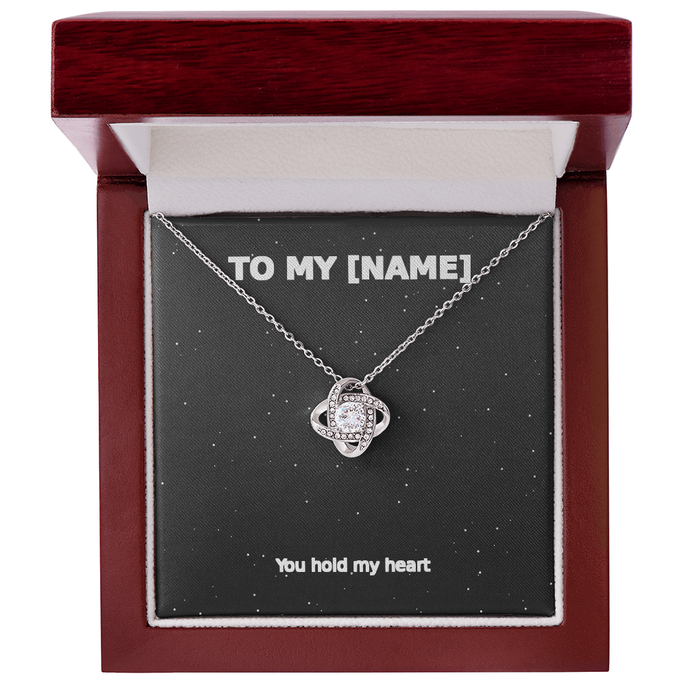 Custom Name – You Hold My Heart Love Knot Necklace (Grey)
