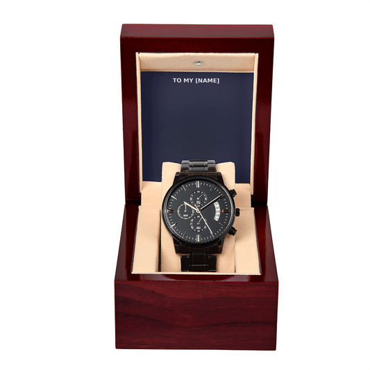 Custom Name – Time Spent With You Black Chronograph Watch