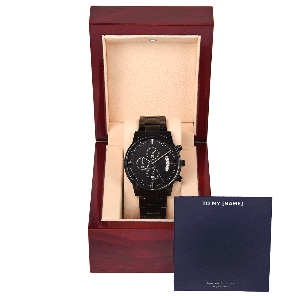 Custom Name – Time Spent With You Black Chronograph Watch