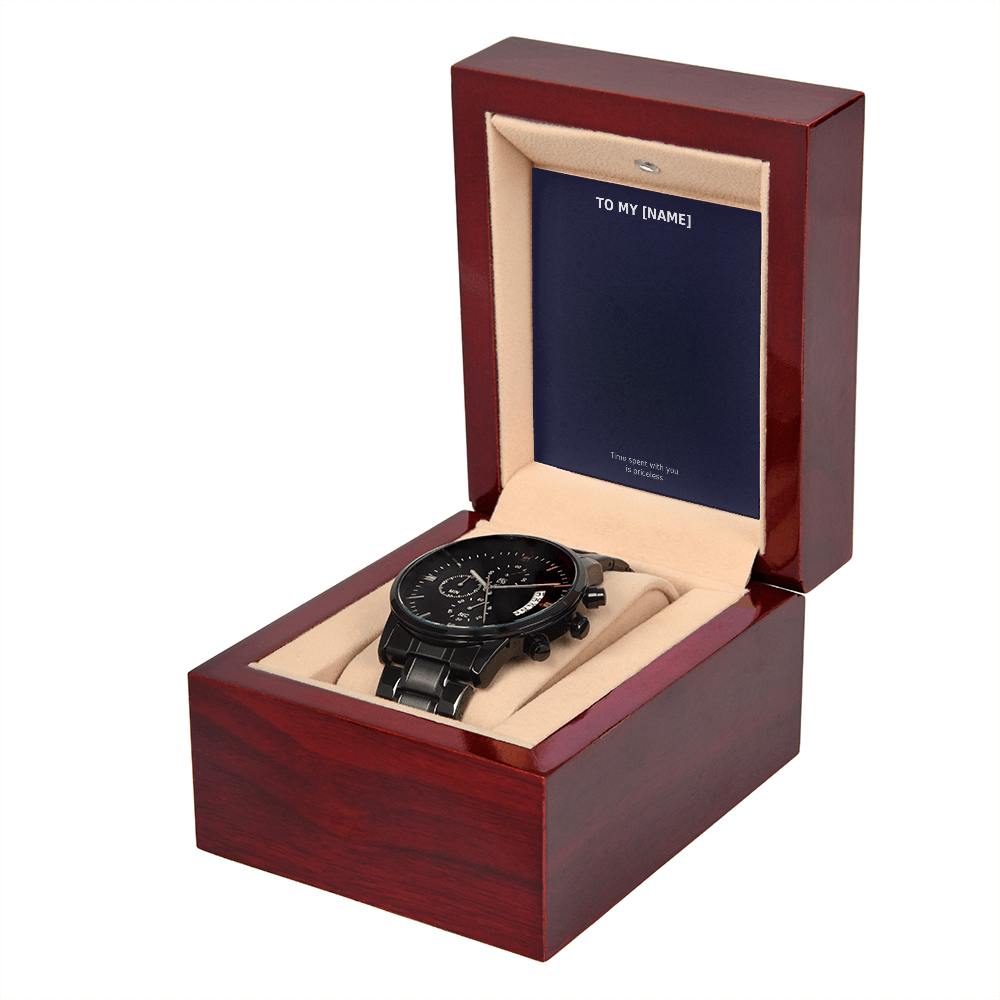 Custom Name – Time Spent With You Black Chronograph Watch