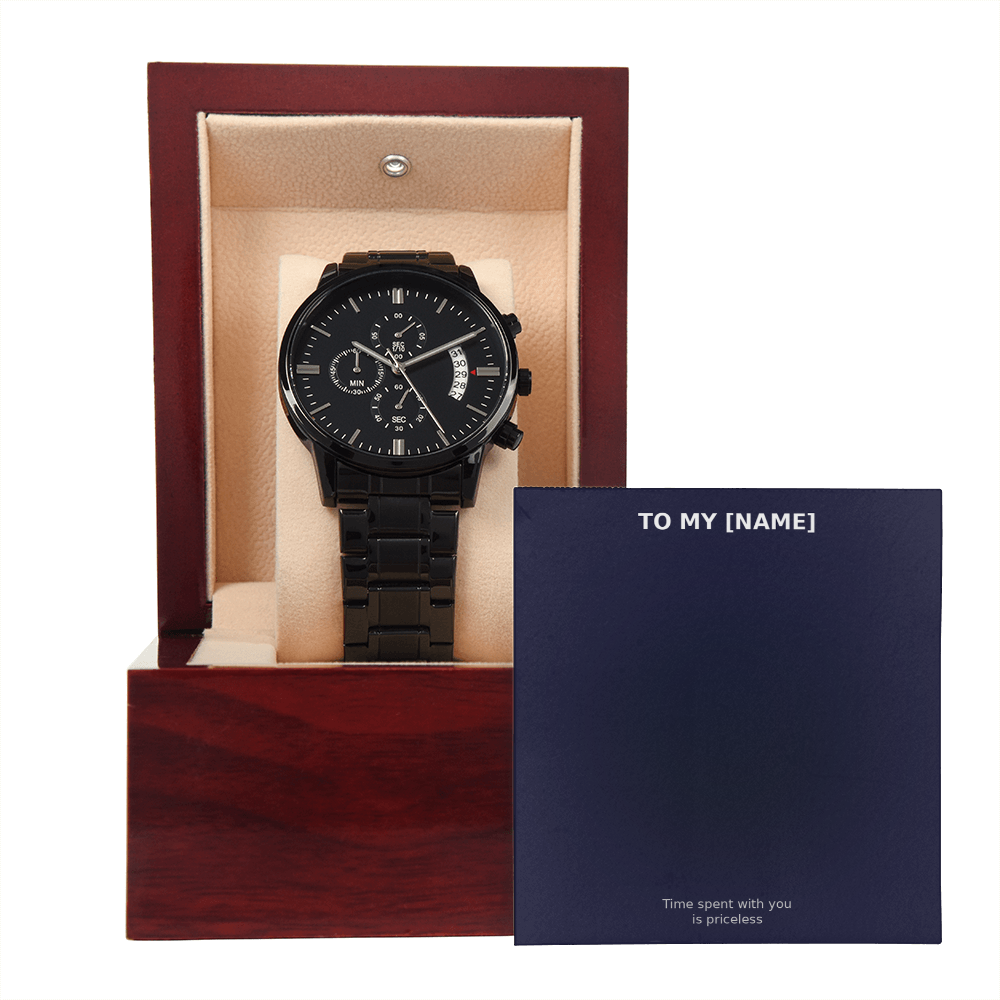 Custom Name – Time Spent With You Black Chronograph Watch
