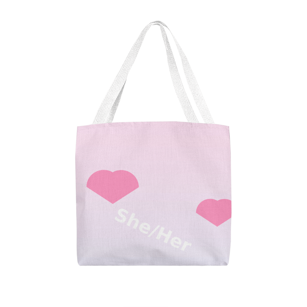 She/Her Pronoun Tote Bag – Diagonal Hearts