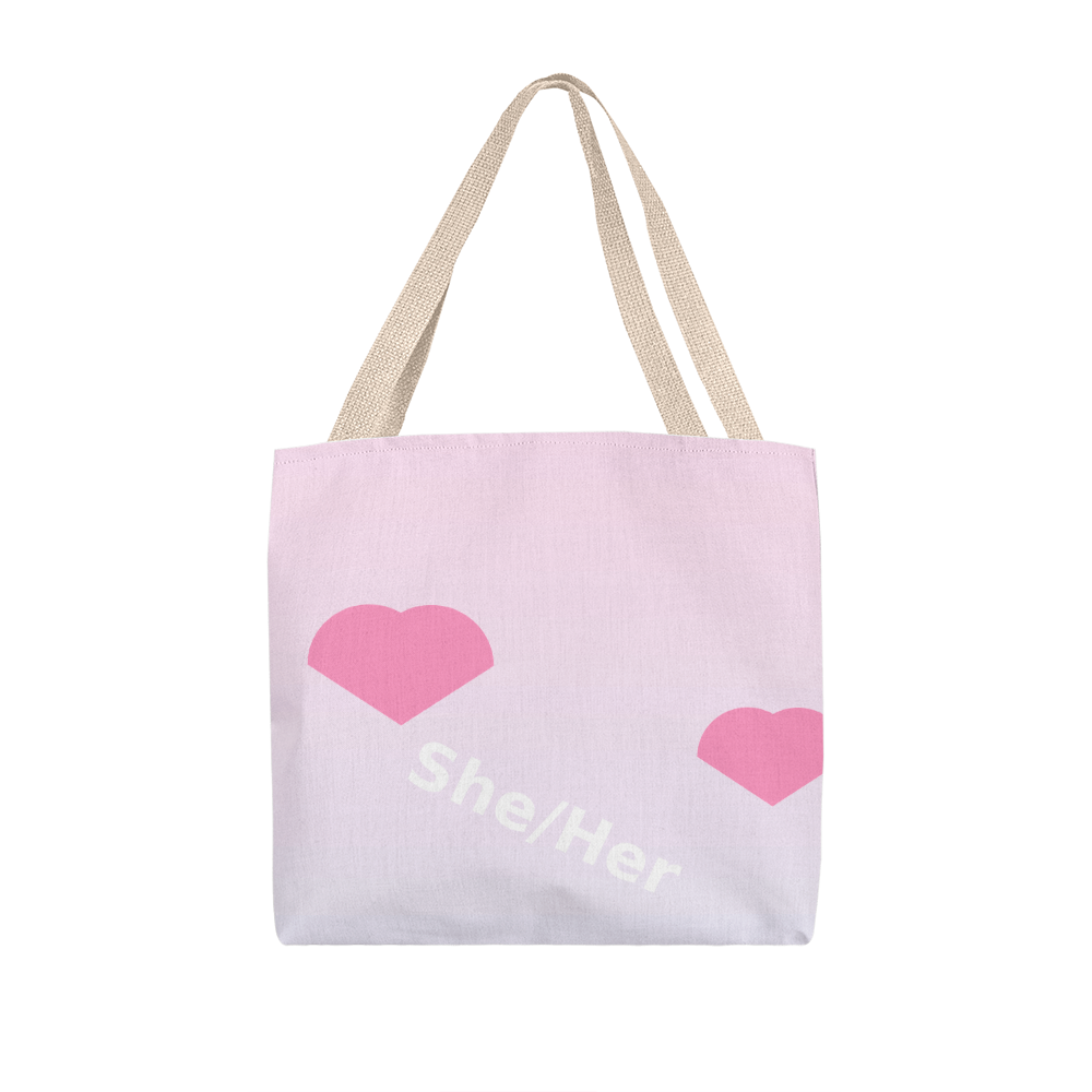 She/Her Pronoun Tote Bag – Diagonal Hearts