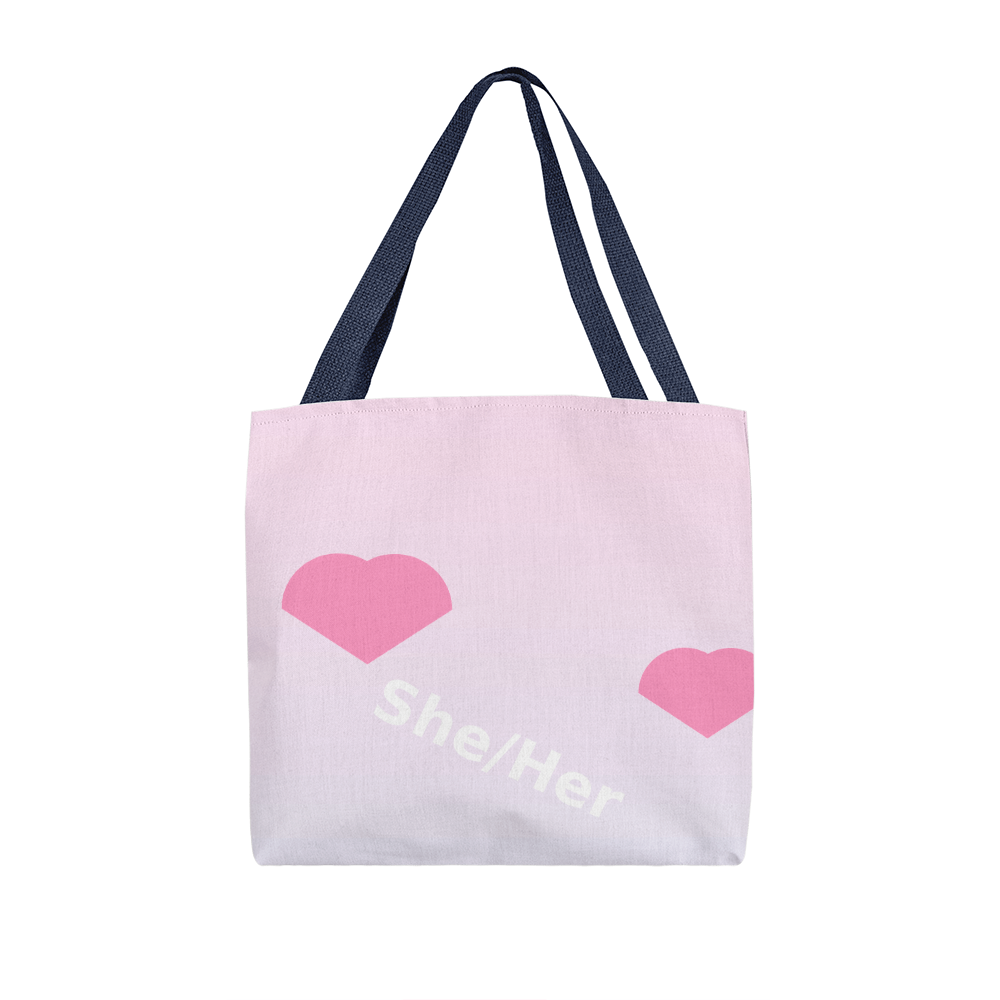 She/Her Pronoun Tote Bag – Diagonal Hearts
