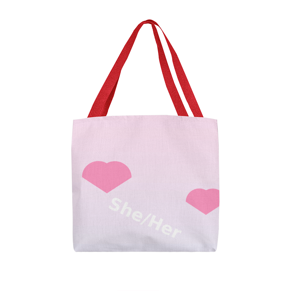 She/Her Pronoun Tote Bag – Diagonal Hearts