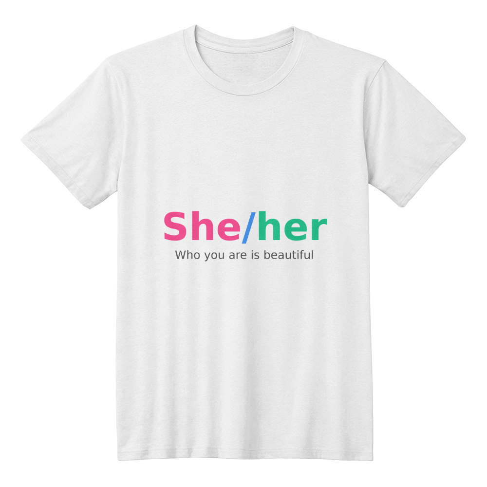 She/Her Pronoun Pride Tee – Transparent Dark Tagline