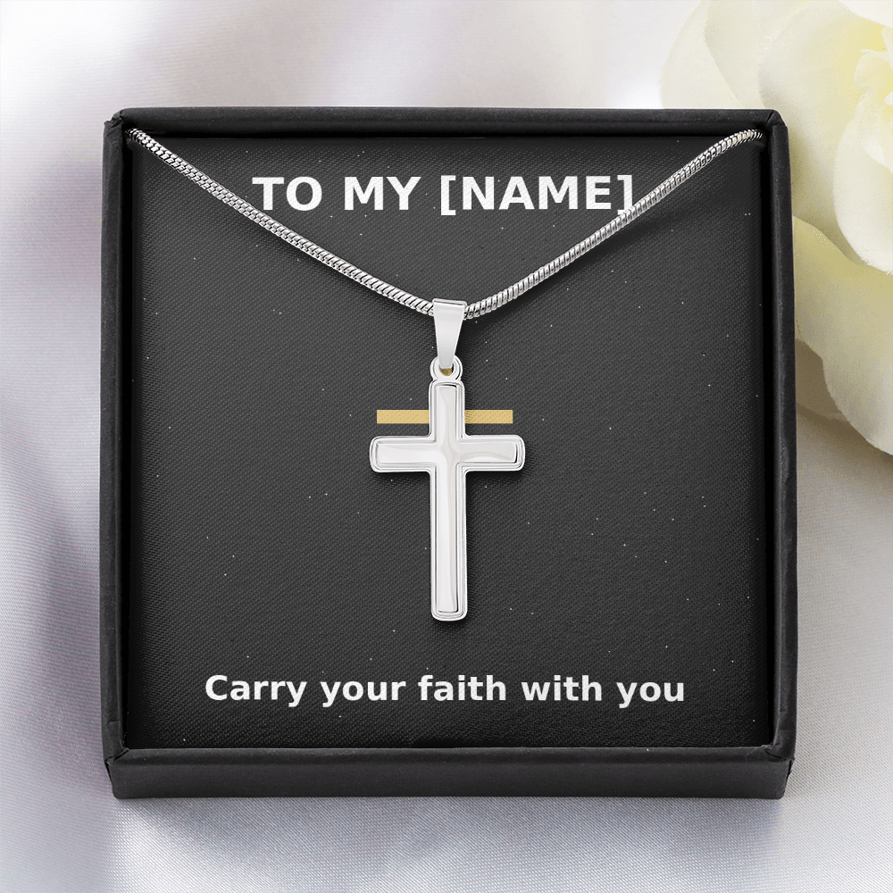 Custom Name – Carry Your Faith Cross Necklace (Grey)