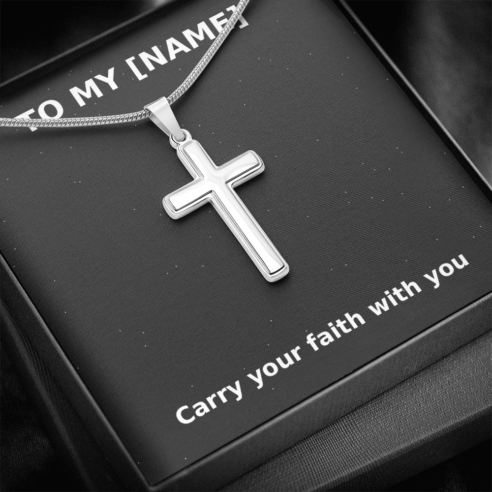Custom Name – Carry Your Faith Cross Necklace (Grey)