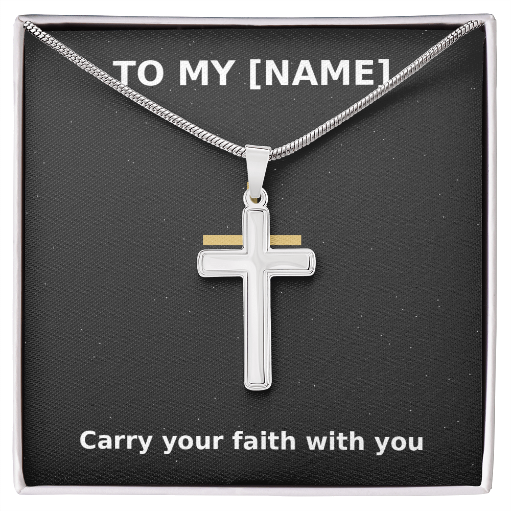 Custom Name – Carry Your Faith Cross Necklace (Grey)