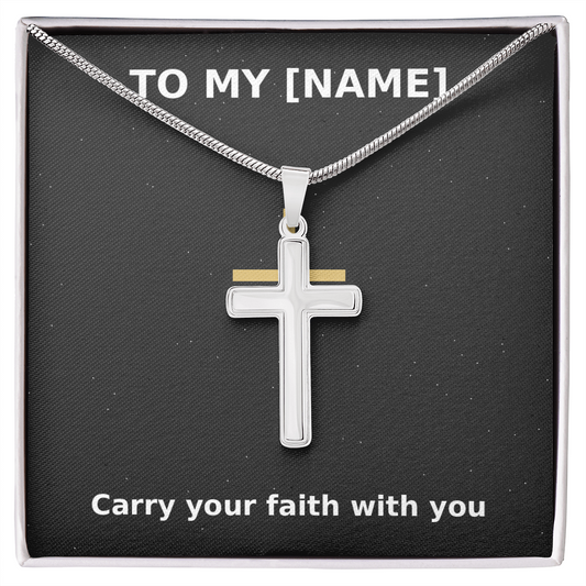 Custom Name – Carry Your Faith Cross Necklace (Grey)