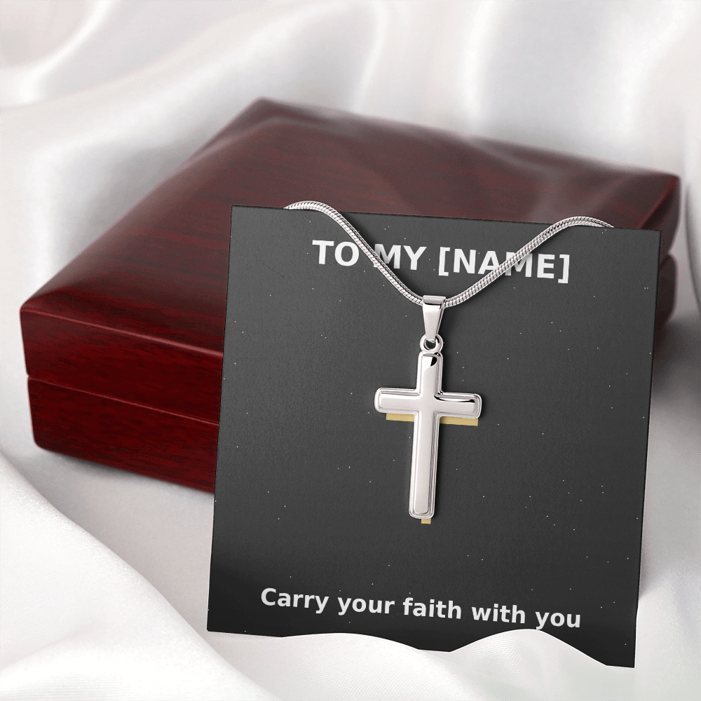 Custom Name – Carry Your Faith Cross Necklace (Grey)