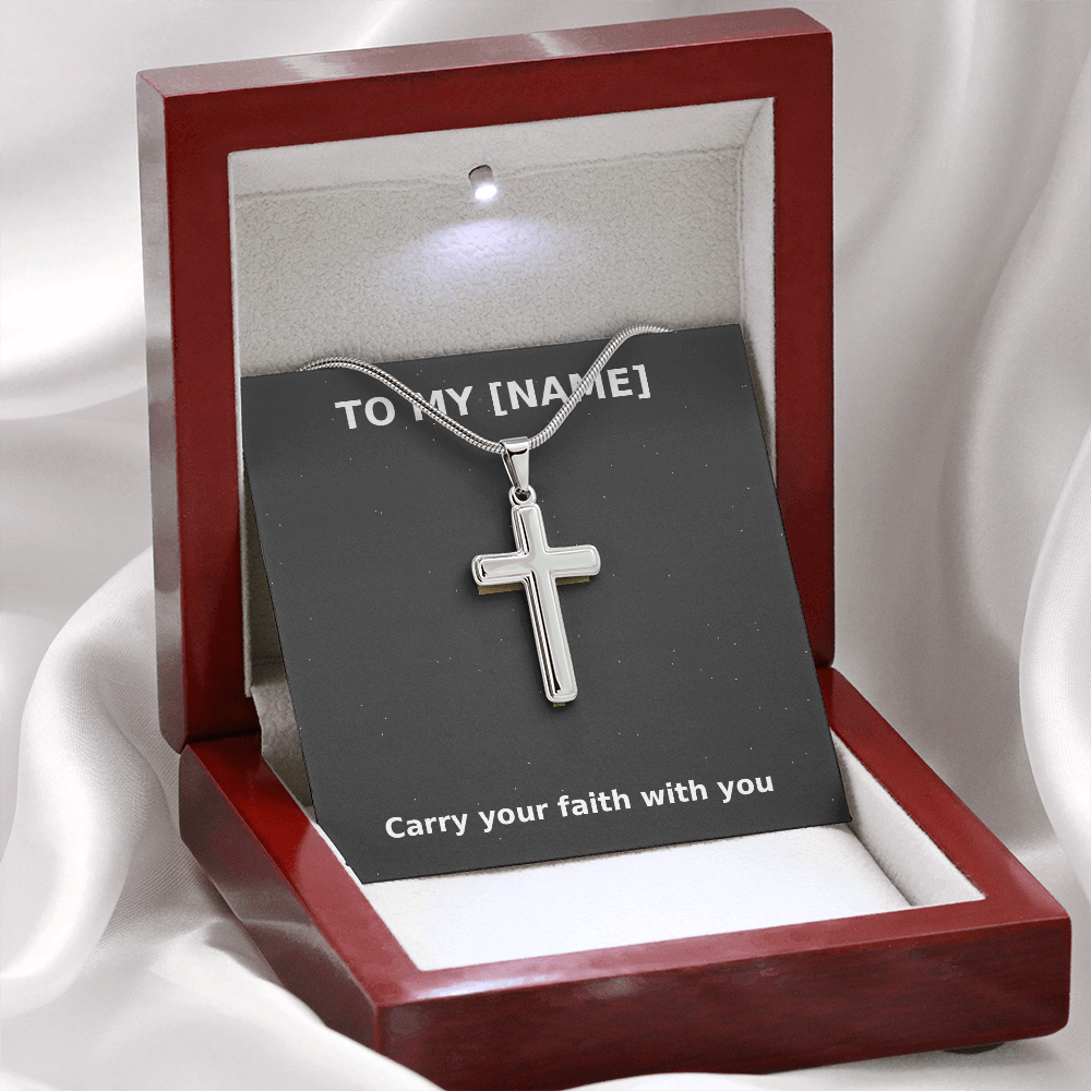 Custom Name – Carry Your Faith Cross Necklace (Grey)