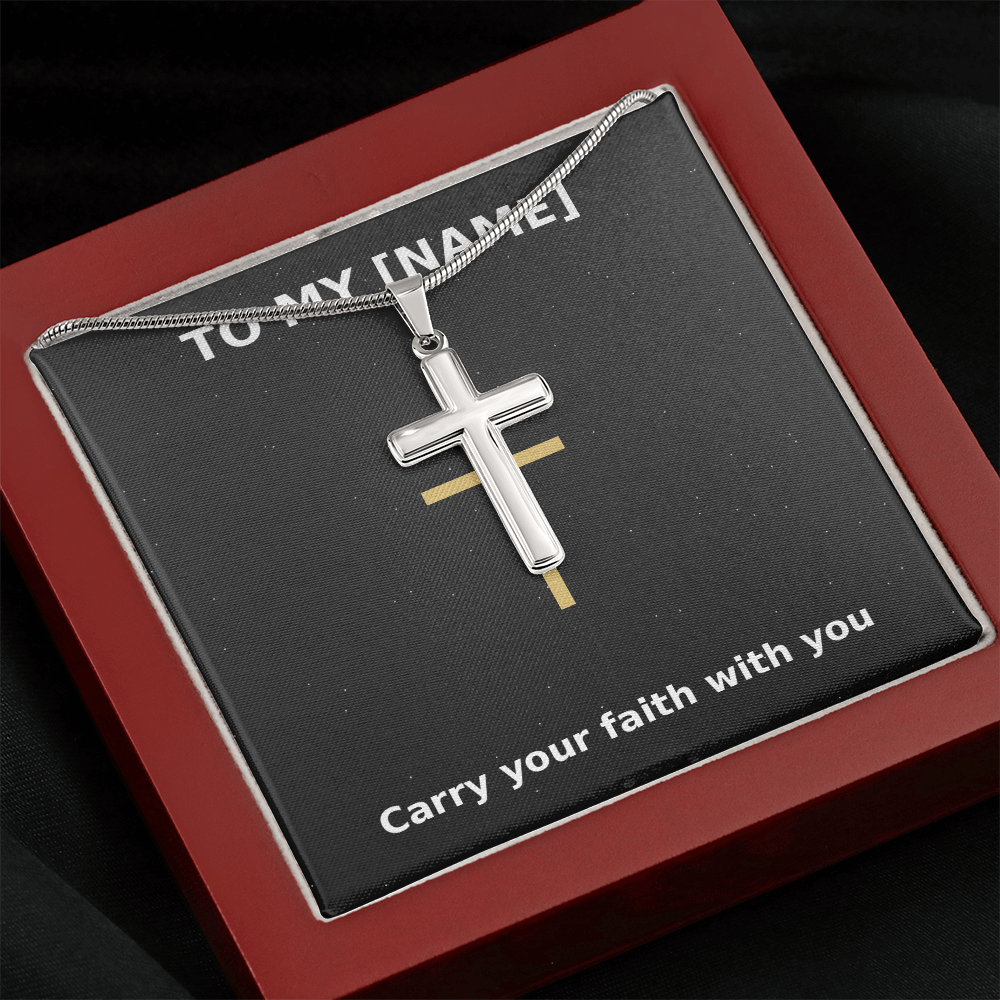 Custom Name – Carry Your Faith Cross Necklace (Grey)