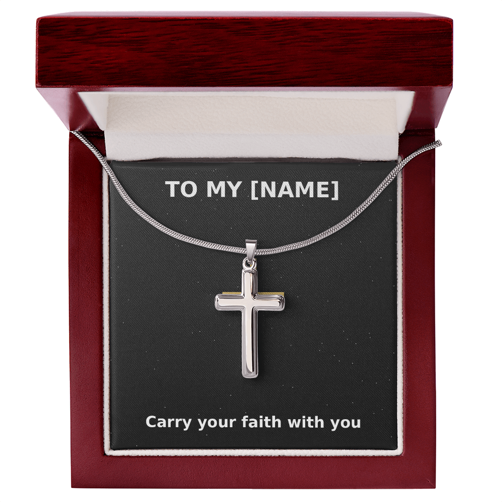 Custom Name – Carry Your Faith Cross Necklace (Grey)