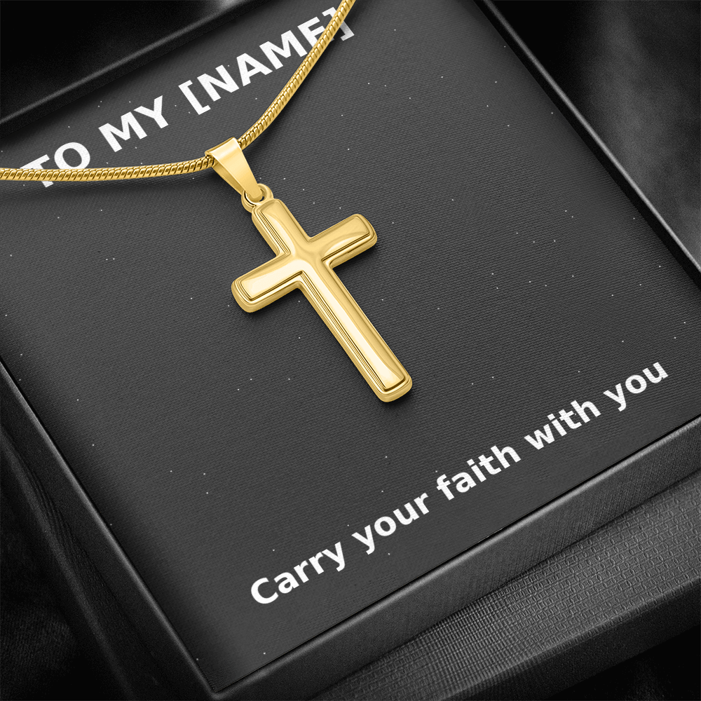 Custom Name – Carry Your Faith Cross Necklace (Grey)