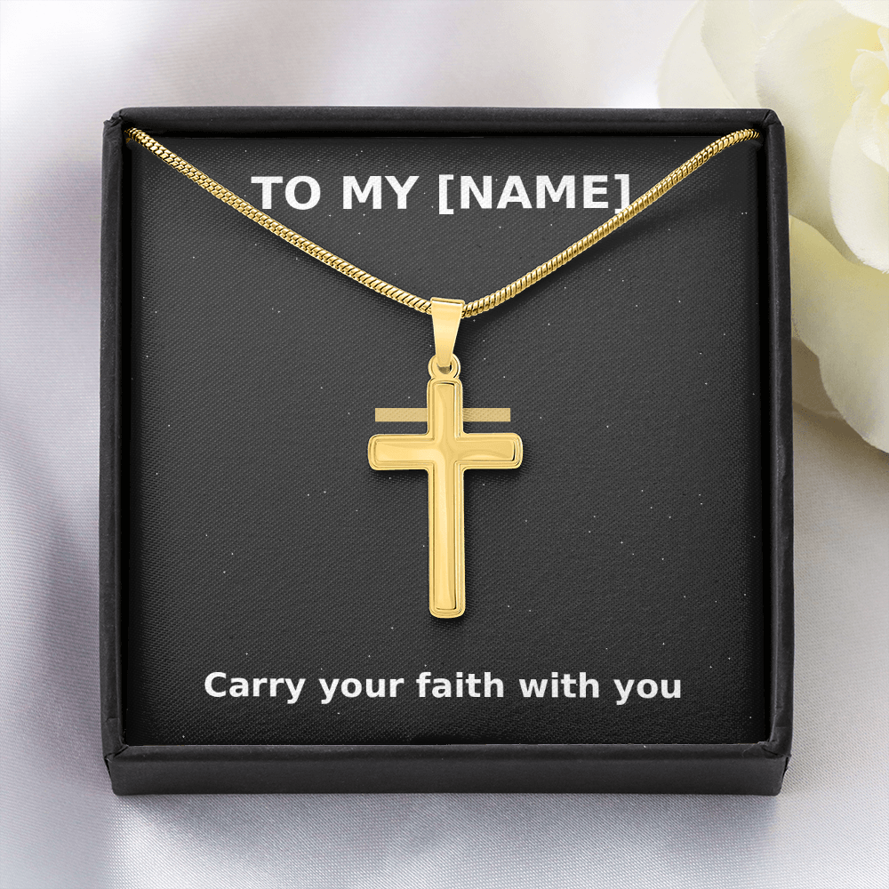Custom Name – Carry Your Faith Cross Necklace (Grey)