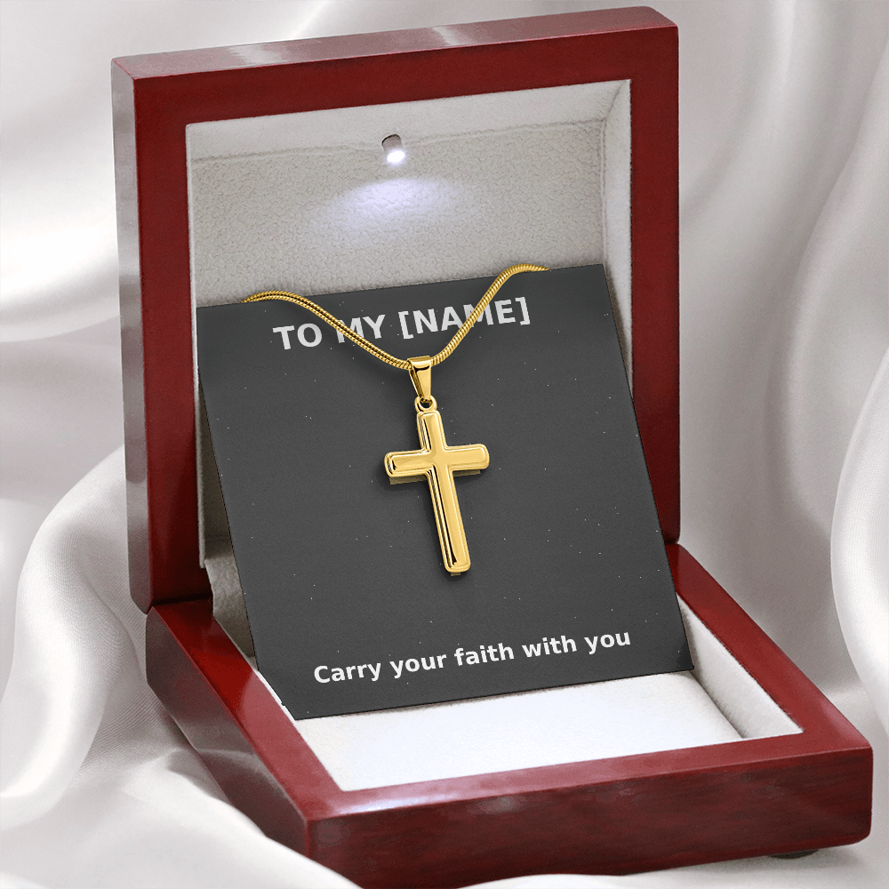 Custom Name – Carry Your Faith Cross Necklace (Grey)