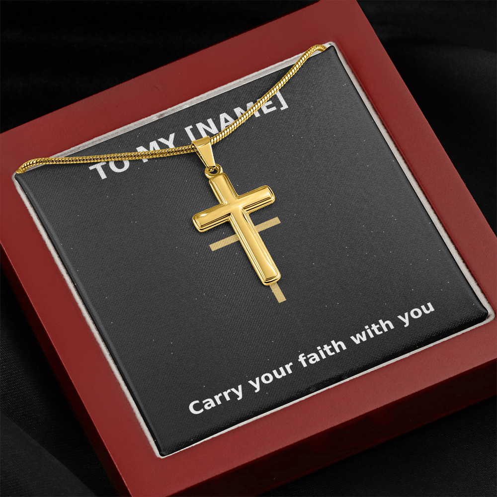 Custom Name – Carry Your Faith Cross Necklace (Grey)