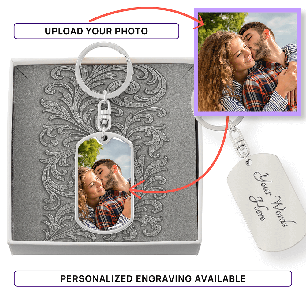 Vertical Swirl Photo Dog Tag Keychain