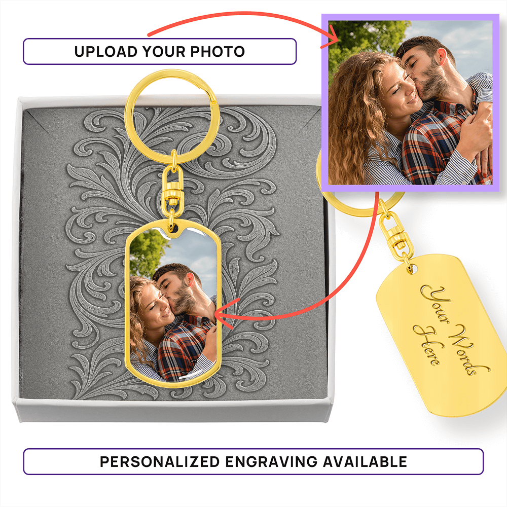 Vertical Swirl Photo Dog Tag Keychain